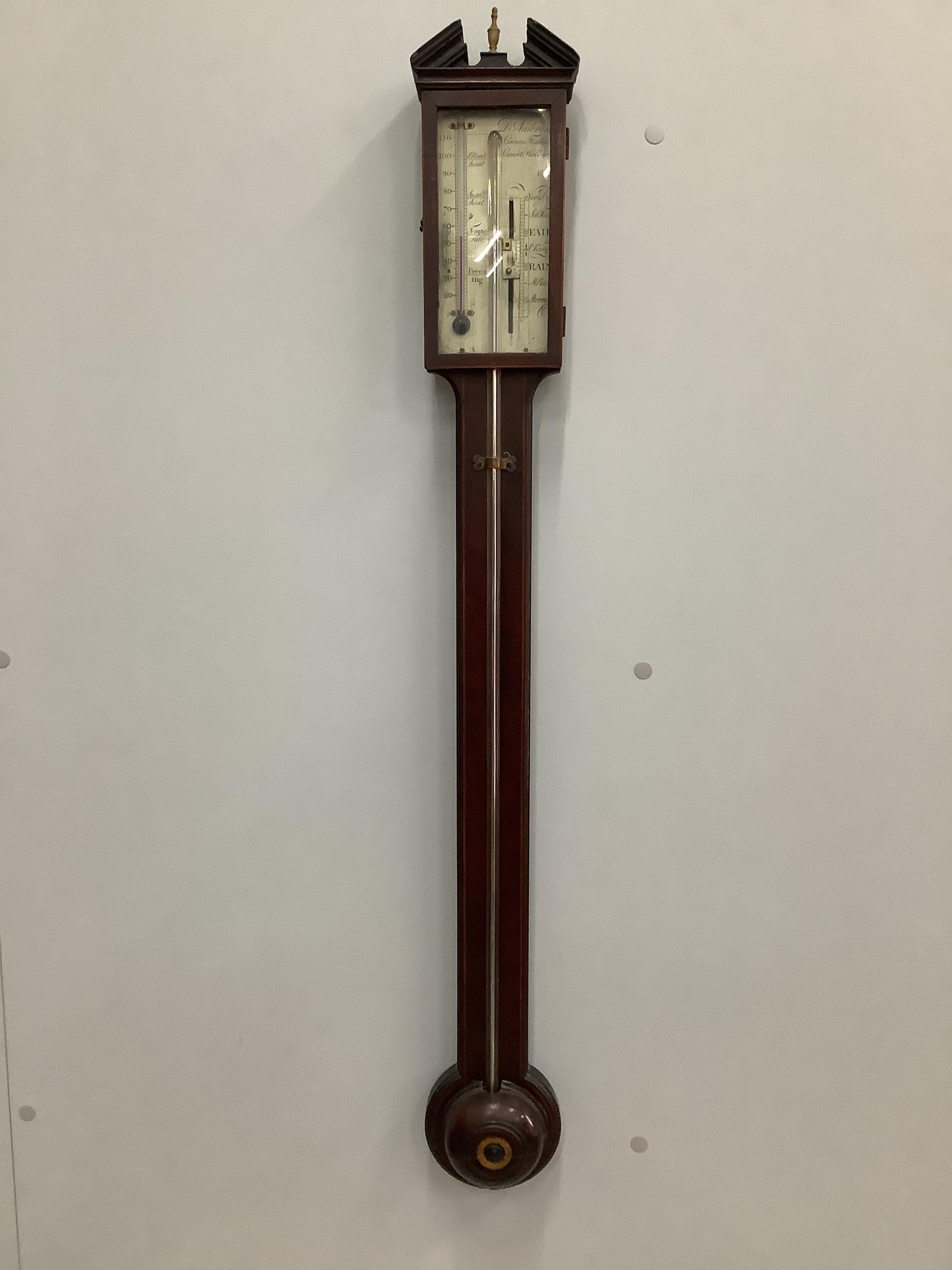 A 19th century Ambrose of Court Holborn mahogany stick barometer, height 98cm